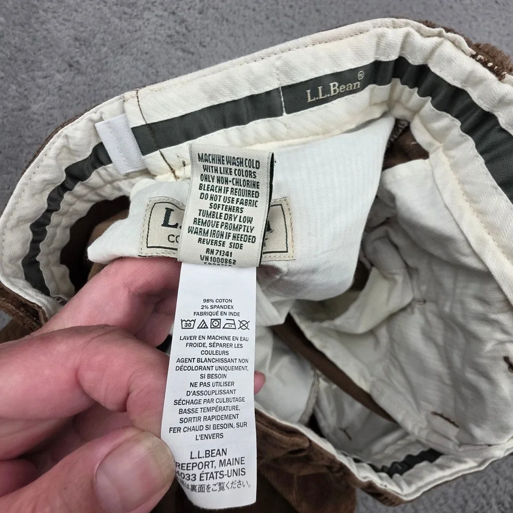 LL Bean Corduroy Pants Mens 38x29 Brown Comfort Waist Stretch Chino